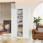 Metal Storage Cabinet-72” Tall Steel File Cabinets with Lockable Doors and 5 Adjustable Shelves-White Steel Storage Cabinet for Home, School, Office, Garage
