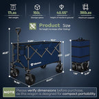 150L Collapsible Wagons Carts Foldable, 360LBS Heavy Duty Folding Beach Cart with Big All-Terrain Wheels, Portable Utility Wagon for Grocery, Shopping, Garden, Sports, Blue