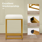 MAISON ARTS White & Gold Counter Height 24" Bar Stools Set of 2 for Kitchen Counter Modern Barstools Upholstered Faux Leather Square Stools Backless Farmhouse Island Chairs, 24 Inch Height