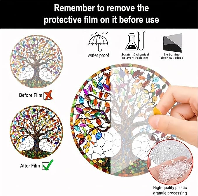 Colorful Tree Acrylic Ornament with Hanging Rope Chain Acrylic Wall Hanging Decoration for Window Door Display