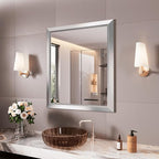 Amorho Bathroom Mirror, 28x32 Inch Silver Thick Metal Framed Wall Mirrors for Over Sink, Brushed Nickel Mirror Perfect for Bedroom, Living Room, Entryway, Rectangle (Horizontal/Vertical).