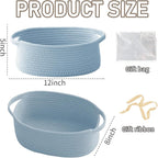 Woven Basket,Small Rope Storage Bin with Handles & Ribbon Bag, Organizer for Shelves Closets,Gift Basket Empty for Birthday,Books,Dog Toys, Blue