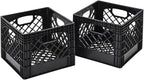 Juggernaut 16 Quart Storage Crate, Milk Crate Plastic Basket w/ 4 Handles, Organizer Bins for Office Storage & Classroom Organization, 4-Pack, Black