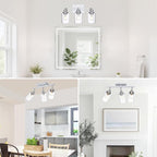 3-Light Track Lighting Kit Ceiling Kitchen Track Lighting Fixtures Chrome Bathroom Vanity Wall Lights with Clear Glass Multi-Directional Rotating Tracking Light Heads Spotlight for Accent Shop