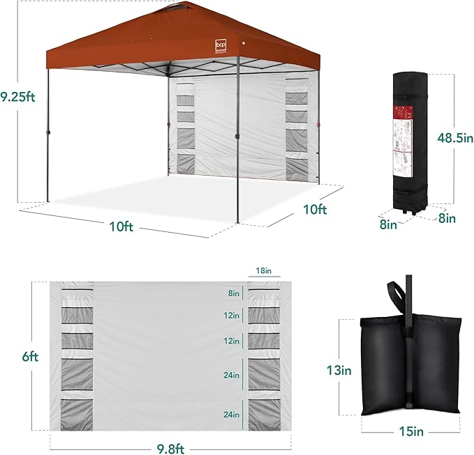 Best Choice Products 10x10ft Easy Pop Up Canopy w/Side Wall, 10 Pockets, Portable Carrying Case, 1-Button Setup, 4 Weight Bags - Rust