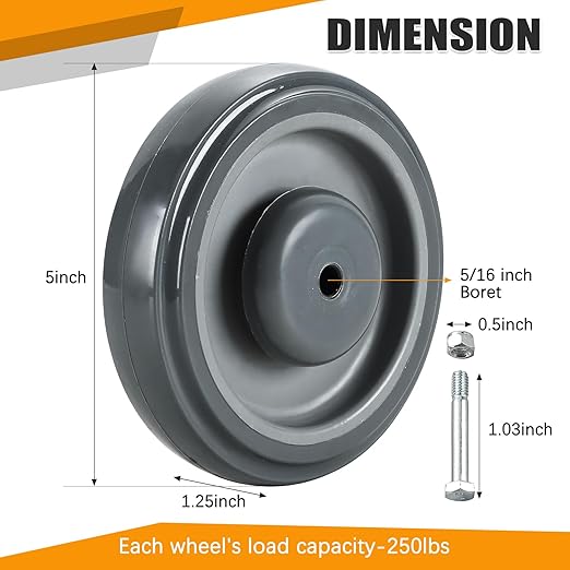 16 Pack Shopping Cart Replacement Wheels Kit, 5" Shopping Cart Casters, Double Ball Bearing TPU Silent Supermarket Casters for Supermarket (Grey)