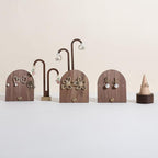 GemeShou 3pcs wooden jewelry earring organizer holder, walnut earring studs stand for boutique store, cute earring display for selling with 6 holes on each【Earring stand-Arch-3pcs】