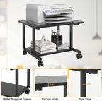 Livofloral Under Desk Printer Stand, 20.5 x 15.7 Inches Cart With Wheels, 2 Tier Mobile Table for Home Office, Large Stand With Storage for Mini Fridge, Black