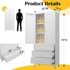 Metal Kitchen Pantry Cabinet with 3 Drawers，75 Inch White Food Pantry Cabinets for Kitchen Storage with 2 Adjustable Shelves,Tall Storage Cupboard for Living Room,Dining Room Office