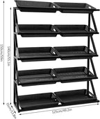 5 Tiers Retail Display Rack, Large Capacity Market Shelf Fruit and Vegetable Basket Stand Rack Set for Kitchen, Office, Store, Supremarket Utility Storage Shelves