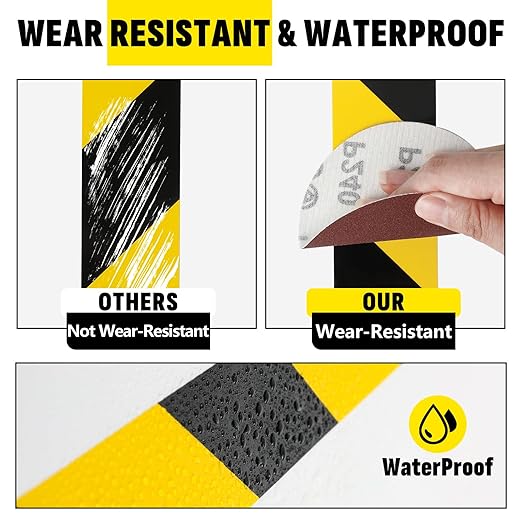 6 Roll Black & Yellow Caution Tape, 2'' x 1200 FT Total Length Safety Tape, Black & Yellow Floor Marking Tapes, High Adhesive Hazard Tapes for Floors, Walls, Staircase, Equipment, Dangerous Area