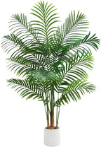 Artificial Palm Tree 5FT Faux Plants Indoor Tropical Fake Palm Tree Areca Floor Plant in White Pot with 13 Trunks & Real Bark Design, Faux Palm Plant for Outdoor Patio Home Room Office Decor
