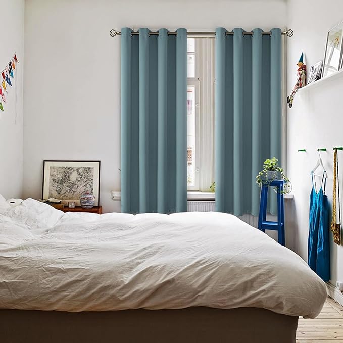 BGment Room Darkening Curtains 63 Inches Long - Grommet Thermal Insulated Drapes Window Treatment Curtains for Bedroom, 2 Panels, 52 x 63 Inch, Stone Blue