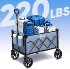 Sekey Wagon Cart with Wheels with 220LBS Capacity,Heavy Duty Wagon Carts Foldable with Drink Holders,Lightweight Utility Portable Cart for Grocery, Shopping, Garden, Camping. Blue