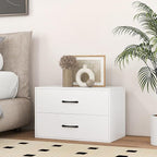 GOFLAME Stackable 2-Drawer Dresser Set of 2, Wood Horizontal Storage Organizer with Metal Handle & Smooth Sliders, Lateral File Cabinet with Anti-tilt Kit for Bedroom Office, White