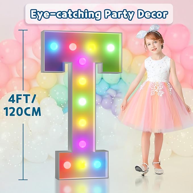 imprsv 4FT Colorful Marquee Letters T, 18 Colors Large Light up Letters Alphabet Sign with Remote, Large Marry Me Sign, Birthday Party Decorations Anniversary Wedding Decoration