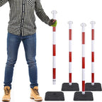 4 Pack Red White Portable Work Zone Chain Post Set, Premium Crowd Control Stanchion Sets, 40" H Traffic Delineator Post Cones with Heavy Rubber Base, 80" Plastic Chain Barriers