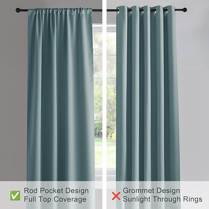 PONY DANCE Short Curtains for Kitchen - Home Decor Rod Pocket Thermal Insulated Window Treatments Light Block Panels for Bathroom, 42 W x 36 L, Greyish Blue, Set of 2