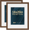 VCK 16x20 Picture Frame 2 Pack - Brown, High-End Wood Poster Frames with Tempered Glass, Display 11x14 Photo with Mat or 16x20 without Mat, Art Gallery-Quality, Wall Hanging, Brown