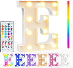 Pooqla Colorful Light Up Letters with Remote, Upgraded 35 Colors LED Marquee Letters, RGB Lighted Letter for Girls Teenager Gift, Birthday, Party, Wedding, Night Light, Room, Bedroom Decor, Letter E