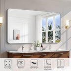 FORBATH 60x36 Inch Silver Bathroom Mirror for Over Sink, Large and Wide Rectangular Wall Mirror with Metal Frame, Rounded Corners for Bathroom, Bedroom, Entryway Decor (Horizontal or Vertical)