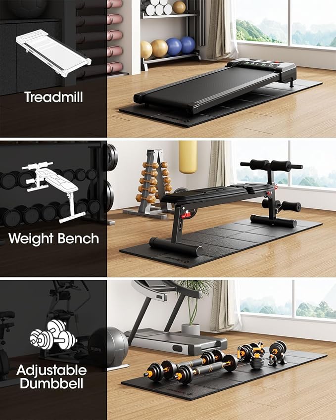 Walking Pad Mat for Carpet Floor, 68"x24", Treamill Mat for Hardwood Floors, High Density, 1/3 Thickness, Folable, Floor Protection for Bike, Elliptical, Treadmill
