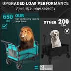 LEVELEVE Heavy Duty Folding Wagon - 2-in-1 Collapsible Cart, 650lb Capacity, All-Terrain Wheels w/Brakes & Side Pockets (Azure Blue)