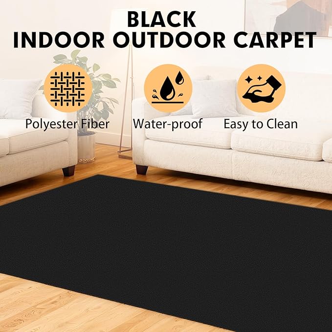 Marine Carpet,5 FT x 25 FT Black Indoor Outdoor Carpet 0.2" Thick with Water-Proof TPE Backing, Non-Slide for Home, Patio, Porch, Deck