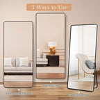Full Length Mirror with Stand, 71"x31" Floor Mirror, Aluminum Alloy Black Thin Frame, Freestanding/Leaning/Wall Mount for Bedroom, Living Room & Entryway (Black)