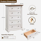 T4TREAM Farmhouse 5 Drawer Dresser for Bedroom, 47" Tall Wood Dresser with Ample Storage Space and Rustic Charm, Antique White