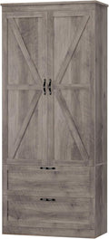 HOSTACK 70" Tall Kitchen Pantry Storage, Barn Doors Pantry Cabinet with Drawers and Adjustable Shelf, Modern Farmhouse Storage Cabinet for Kitchen, Dining Room, Living Room, Bathroom, Ash Grey