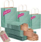 qiqee 100PCS Gift Bag with Handles Bulk Kraft Light Blue Paper Bags Assorted Sizes(33pcs Large 13",33pcs Medium 11",34pcs Small 8")