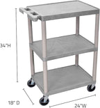 Luxor Multipurpose Storage Utility Cart 3 Shelves Structural Foam Plastic - Gray