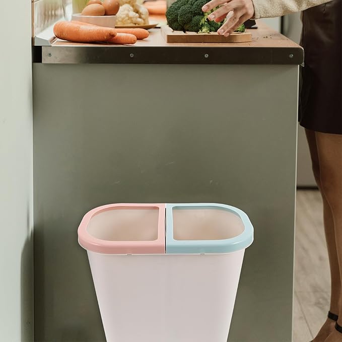 Dry Wet Separation Kitchen Garbage Can Narrow Dual Compartment Trash Bin for Home Office Compact Space-Saving Wastebasket Efficient Sorting for Bathroom and Kitchen