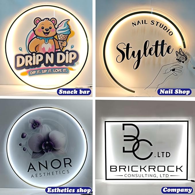 Custom Backlit Logo Sign, Personalized Floating Backlight Metallic/Acrylic LOGO for Business Wall, Large Illuminated Neon Sign Customizable Picture for Spa Beauty Studio Office Room Storefront Decor