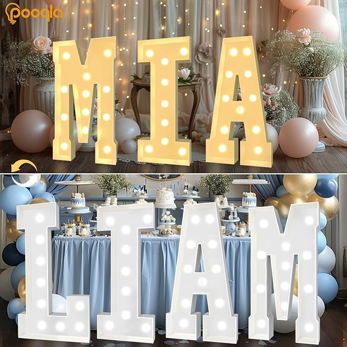 Pooqla 4 FT Light Up Marquee Letters, Giant Mosaic Letter Cool White and Warm White LED, Large Lighted Alphabet Lights for Balloons Birthday Party Anniversary Wedding Decorations, Letter O