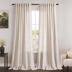 Beige Linen Semi Sheer Curtains 84 Inch Length 2 Panels Set Back Tab Rod Pocket Flax Linen Cotton Textured Curtains for Living Room Dining Room Natural Light Filtering Window Curtain Drapes 60x84