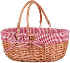 Large Wicker Picnic Basket with Handles,Handle Sturdy Woven Body with Removable and Washable Lining,Outdoor Camping,Gift Packing,Garden Picking, Storage.red