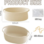 Woven Basket,Small Rope Storage Bin with Handles & Ribbon Bag, Organizer for Shelves Closets,Gift Basket Empty for Birthday,Books,Dog Toys,Beige/3 Pack