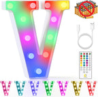 mooncow Rechargeable Light Up Letters,Colorful Marquee Letters with Remote,Gift Wrap Gifts,Bedroom Home Bar Party Decor (V)