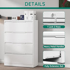 Metal Steel Filling Cabinets for Home Office - 4 Drawer Lockable Lateral File Cabinet for Hanging Files Letter/Legal/F4/A4 Size, Assembly Required - White