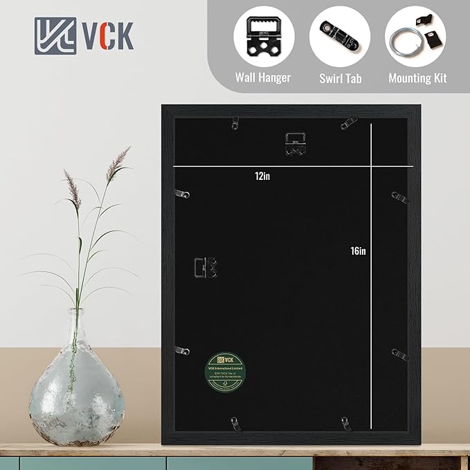 VCK 12x16 Inch Picture Frames, Set of 5 Wooden Picture Frames, Wall Display Decoration for Photos, Paintings, Landscapes, Posters, Drawings, Artwork (Black)
