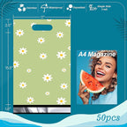 JinRuiKJ Poly Mailers with Handle 12x15.5 Inch 50 Pcs, Easy to Carry Packaging Bags for Small Business, Thank You Shipping Bags with Self Adhesive Strip, Tearproof and Waterproof - Chrysanthemum