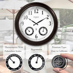 20" Evander Large Outdoor Atomic Wall Clock with Temperature & Humidity, Waterproof Outdoor Clock Thermometer Combo for Patio, Pool and Garden Decor,Oil Rubbed Bronze Black
