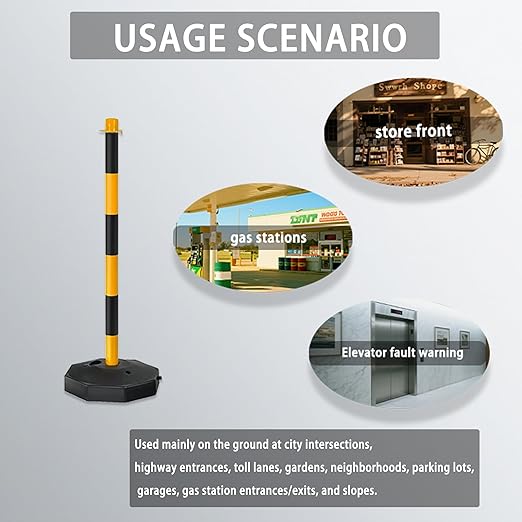 Adjustable Traffic Delineator Post Cones,10 Pack 34Inch,Traffic Safety Delineator Barrier with Fillable Base 6.6FT Chain,for Traffic Control Warning Parking Lot Construction Caution Roads,Yellow&Black