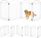 Full Metal Free Standing Dog Gate with Door for Outdoor Indoor,96'' Extra Wide 36'' Tall Dog Gates for Doorways,Large Openings,Decks,Porch,Freestanding Portable Pet Fence(4 Panels,White)