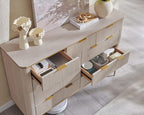 T4TREAM Fluted 9 Drawers Dresser, Modern Wooden Top Chest of Drawers with Curved Profile Design, Dresser TV Stand Drawer Organizers for Bedroom, Living Room, Hallway(White Alder)