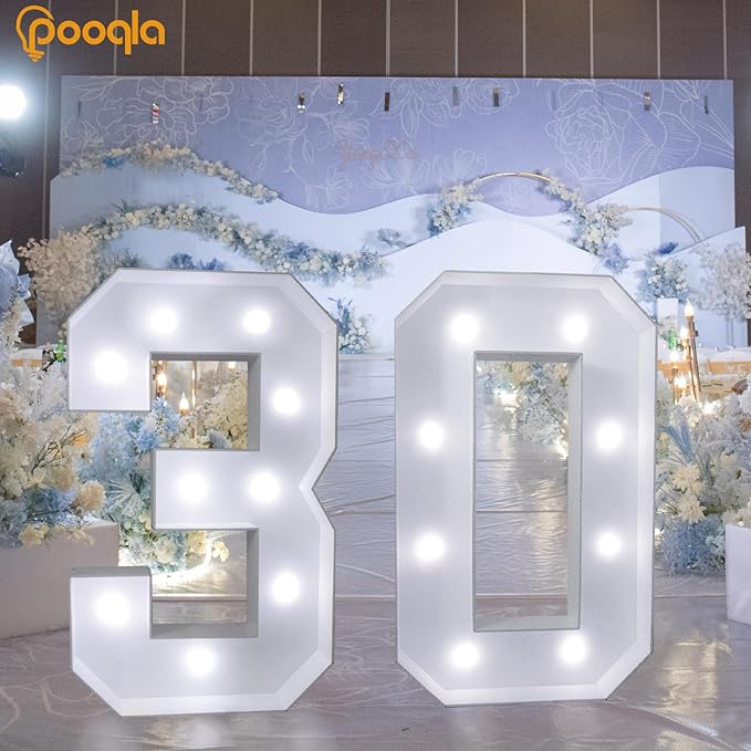 Pooqla 3FT Light Up Marquee Numbers, Cool White and Warm White LED Large Lighted Sign for Party Decoration, Giant Mosaic Numbers for 6th 16th 60th Birthday Decoration, Number 6