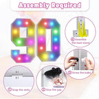 Marquee Numbers Colorful 90th Birthday Decoration: 4FT Large Light Up 90 Year Old Birthday Decorations Anniversary Backdrop Cardboard Sign 18 Colors Number 90 Mosaic Balloon Frame