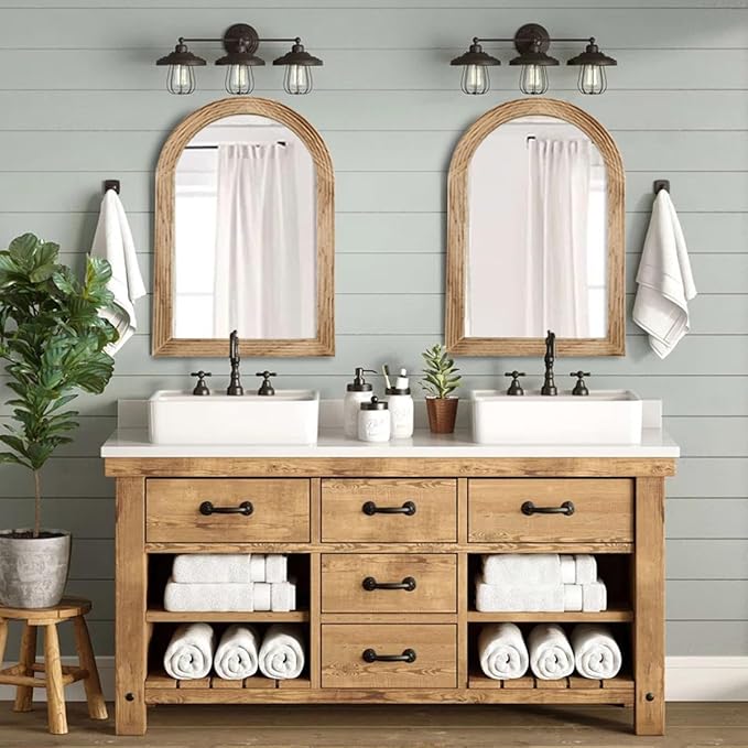 LOSOUR Arched Mirror, Farmhouse Decor Solid Wood Frame Wall Mirror, Bathroom Mirrors, Large Vintage Mirror for Bathroom, Living Room,Bedroom, Entryway, Hallway,Foyer (Brown, 36" L x 24" W)